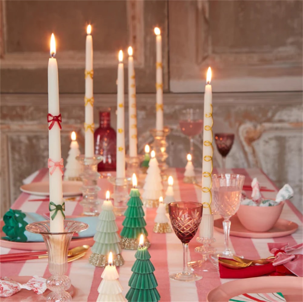 Multi Colour Bow Taper Candle - Renkli Kurdeleli Mumlar (2'li)