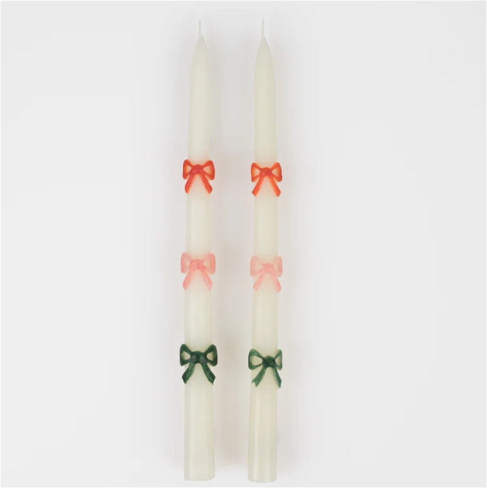 Multi Colour Bow Taper Candle - Renkli Kurdeleli Mumlar (2'li)