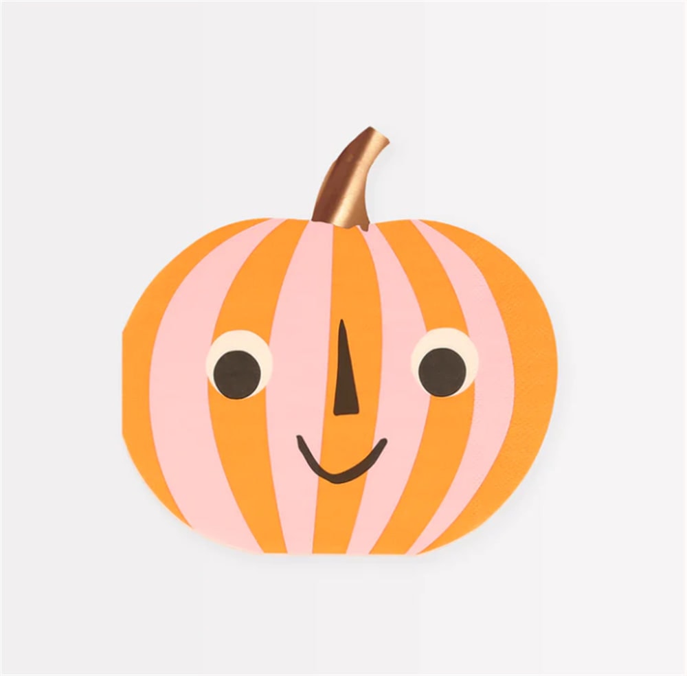 Pink & Orange Stripy Pumpkin Napkins - Pembe & Turuncu Çizgili Balkabağı Peçeteler (16'l