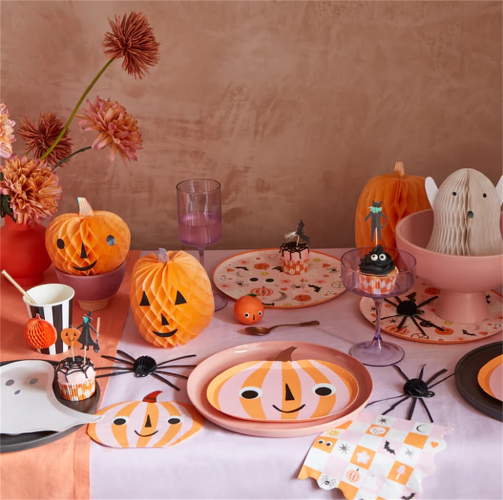 Pink & Orange Stripy Pumpkin Napkins - Pembe & Turuncu Çizgili Balkabağı Peçeteler (16'l