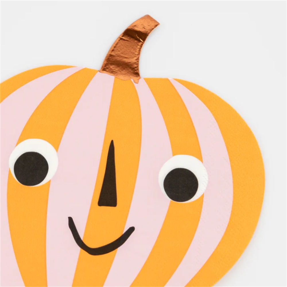 Pink & Orange Stripy Pumpkin Napkins - Pembe & Turuncu Çizgili Balkabağı Peçeteler (16'l