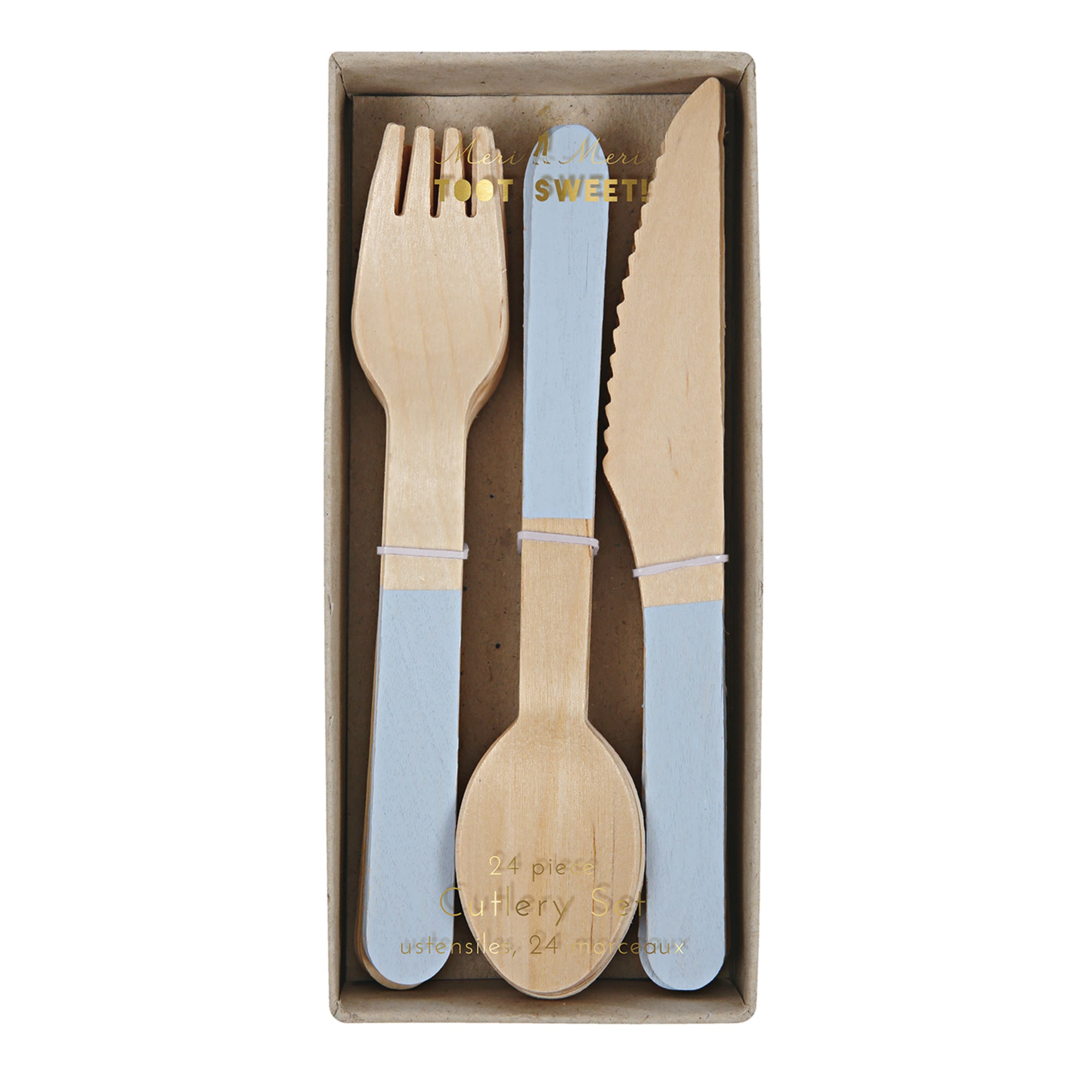 Blue Wooden Cutlery Set - Mavi Tahta Çatal-Kaşık-Bıçak Set