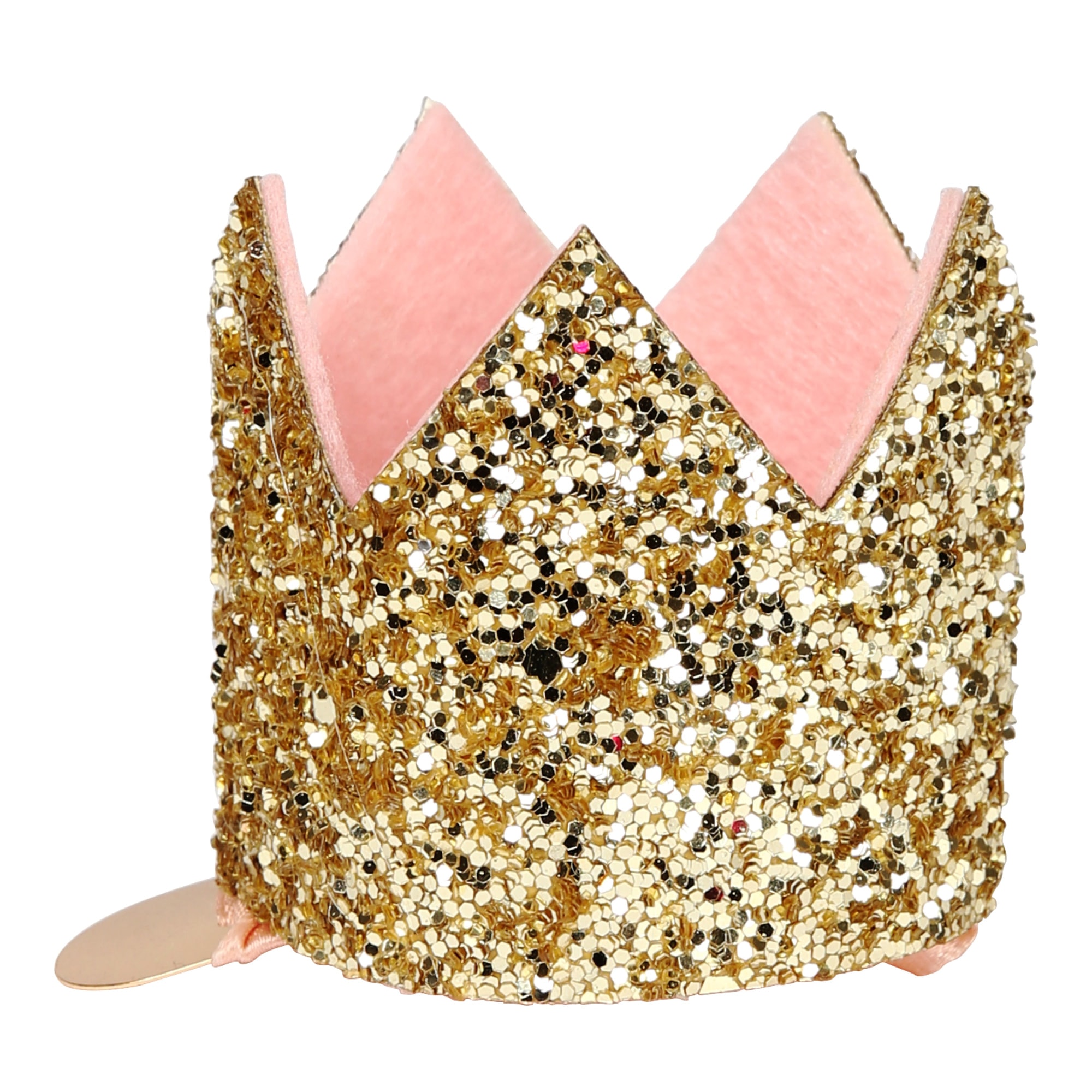 Mini Gold Glitter Crown Hair Clip - Mini Altın Simli Toka