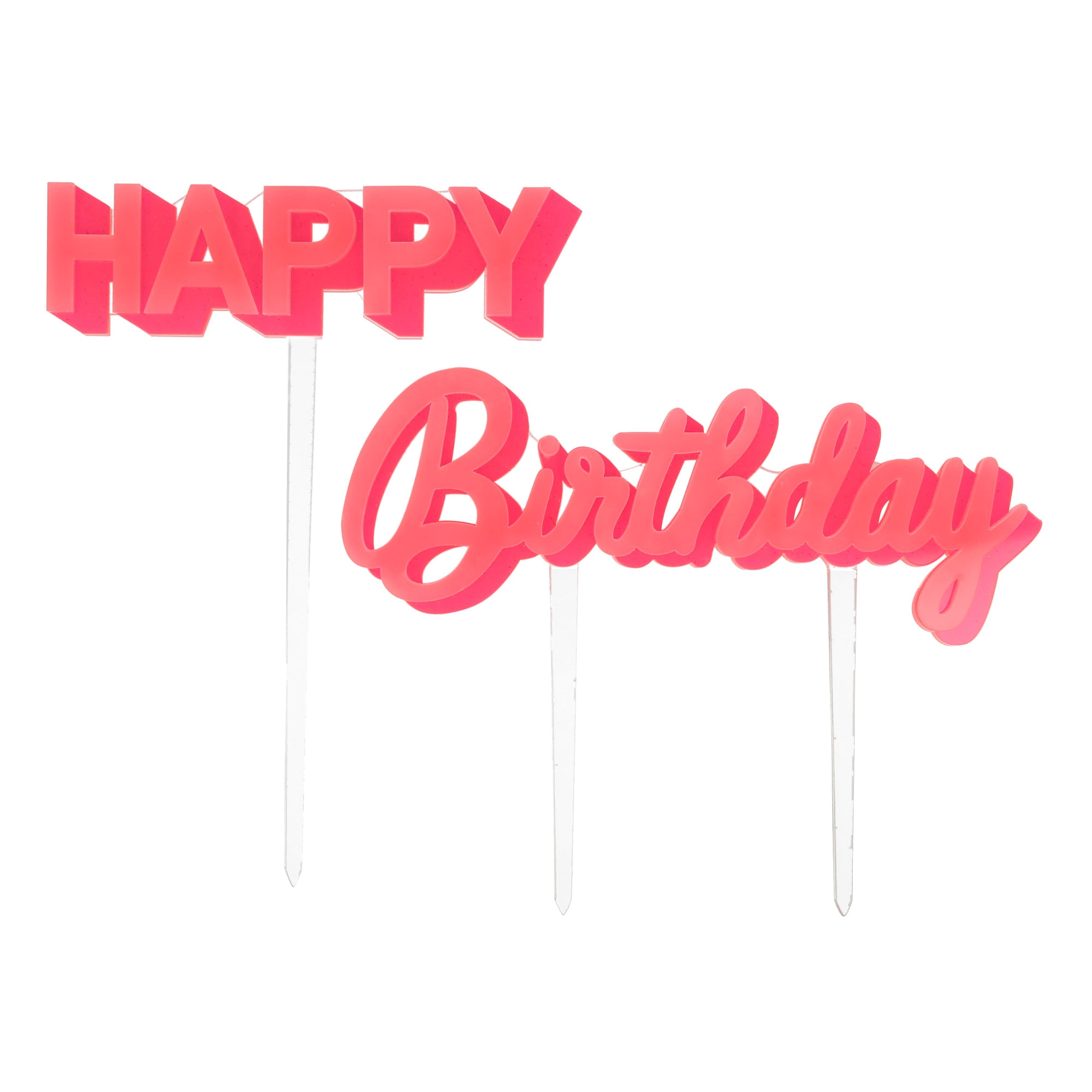 Happy Birthday Pink Acrylic Toppers - Happy Birthday Pembe Akrilik Pasta Süsü