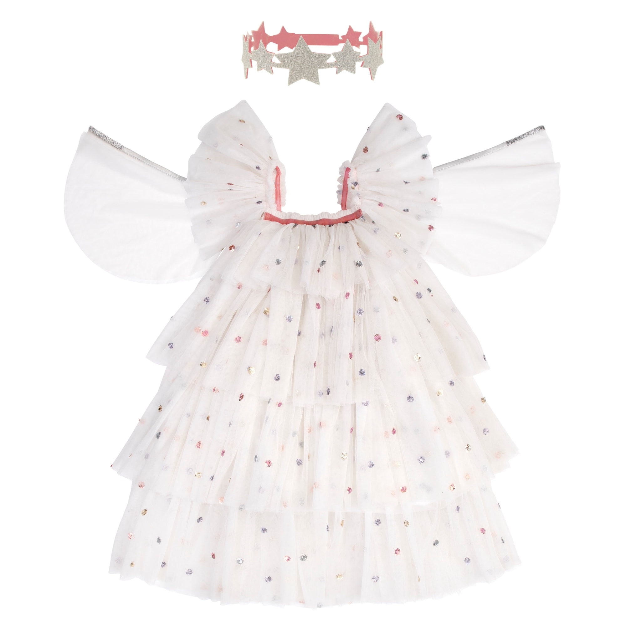 Sequin Tulle Angel Costume - 3 - 4 Years - Payetli Beyaz Elbise - 3-4 Yaş