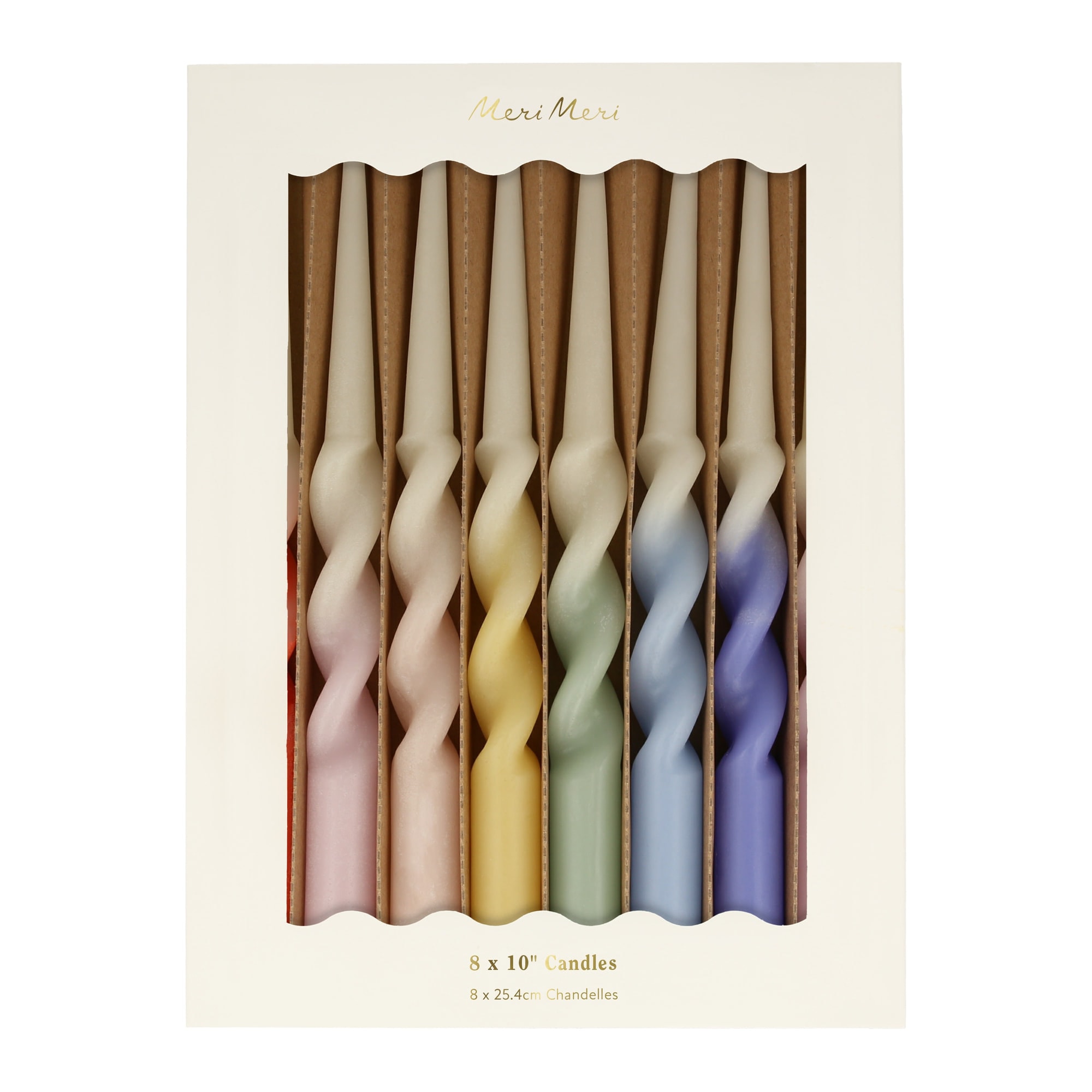 Rainbow Twisted Dipped Candles - Gökkuşağı Renkler Kıvrımlı Masa Mumları (8'li)