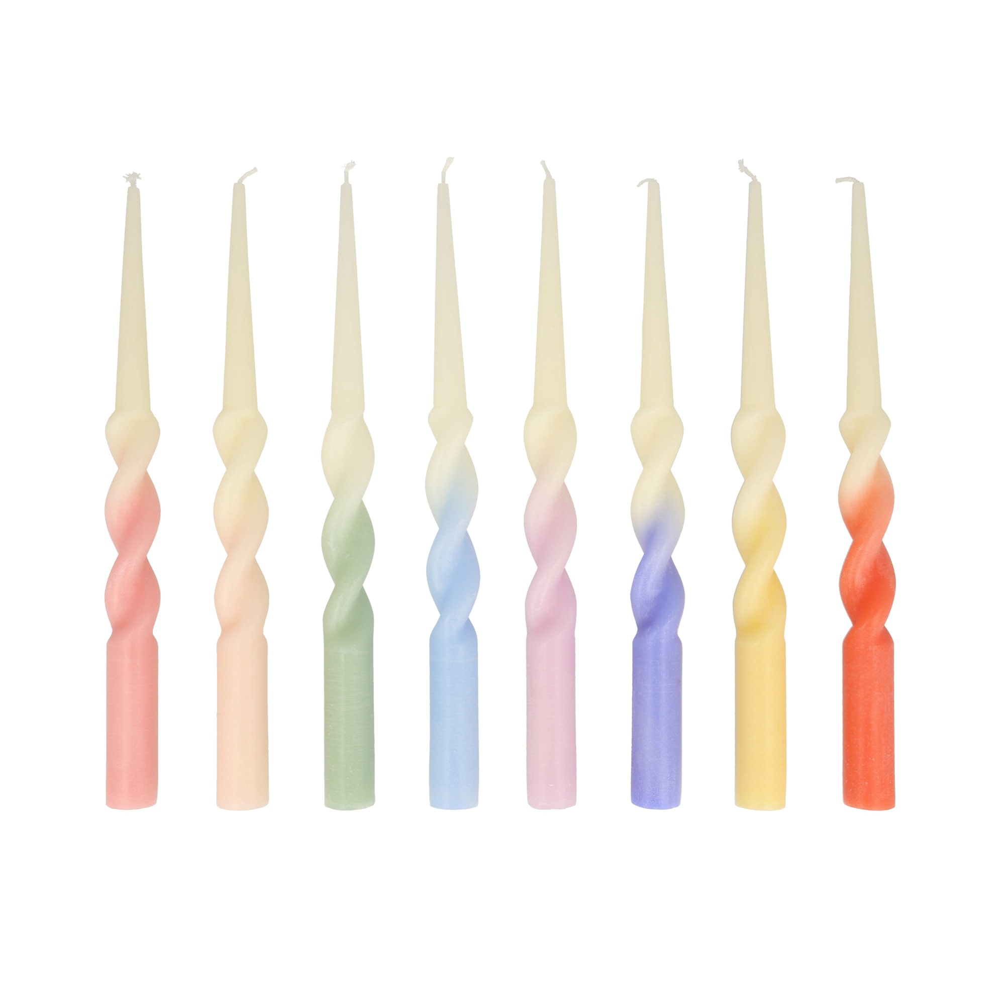 Rainbow Twisted Dipped Candles - Gökkuşağı Renkler Kıvrımlı Masa Mumları (8'li)