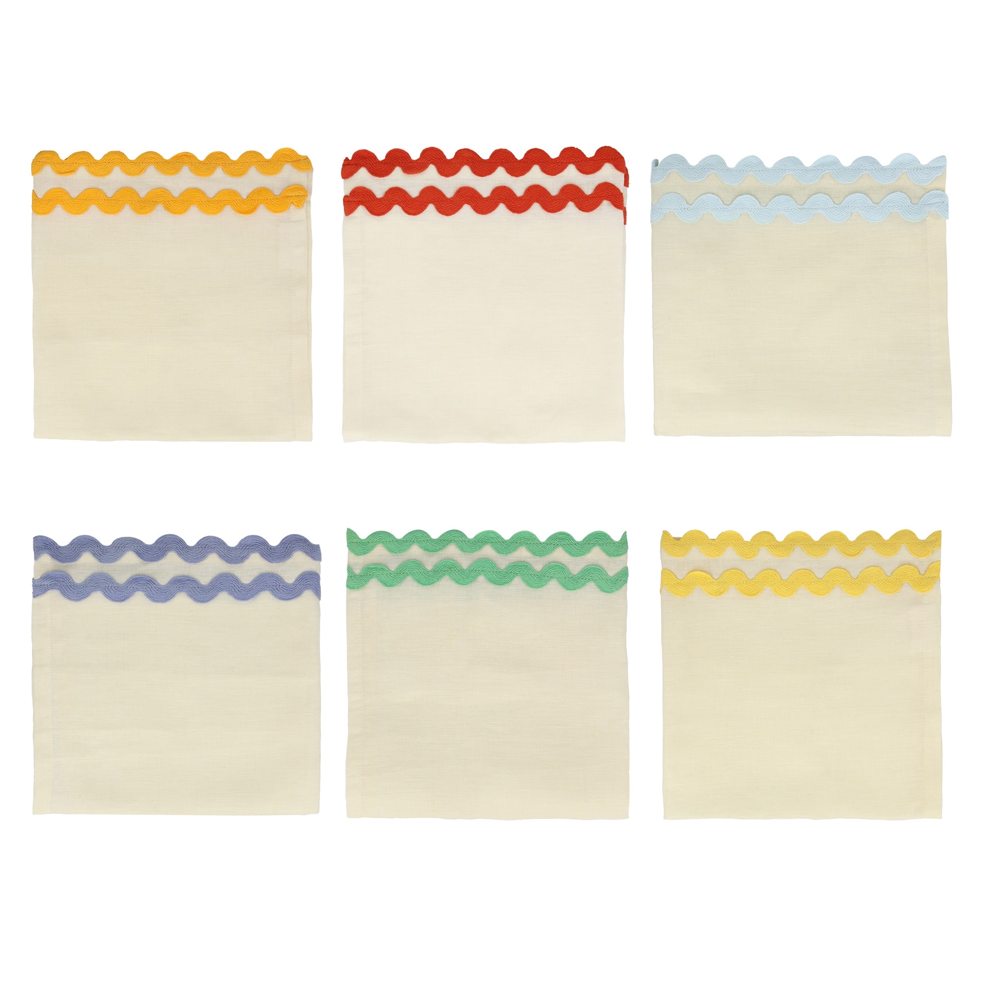 6 Colorful Ric Rac Napkins - Renkli Dalgalı Kumaş Peçeteler - 6'lı