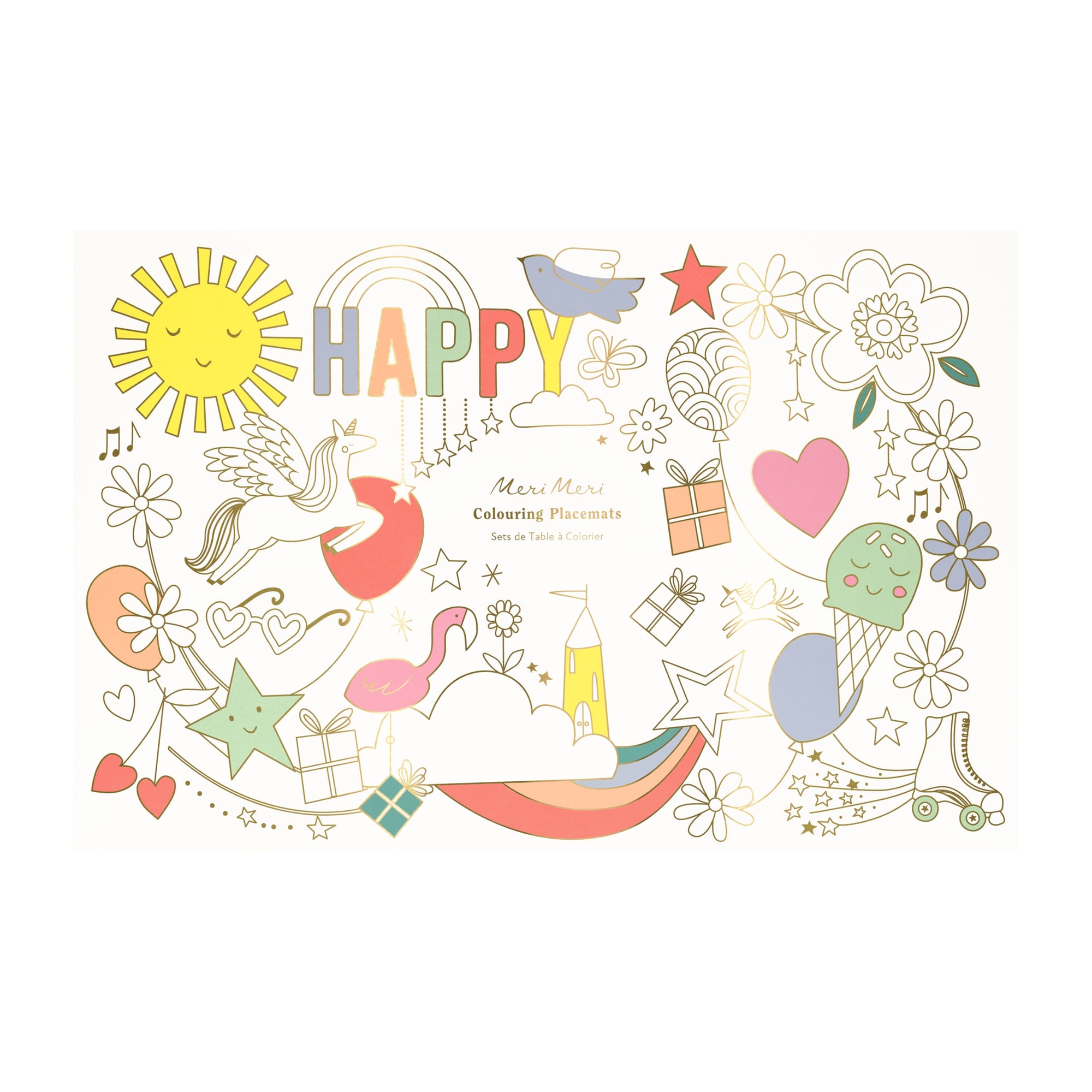 Happy Icons Colouring Placemats - Mutlu Semboller Boyama Amerikan Servisleri (x8)