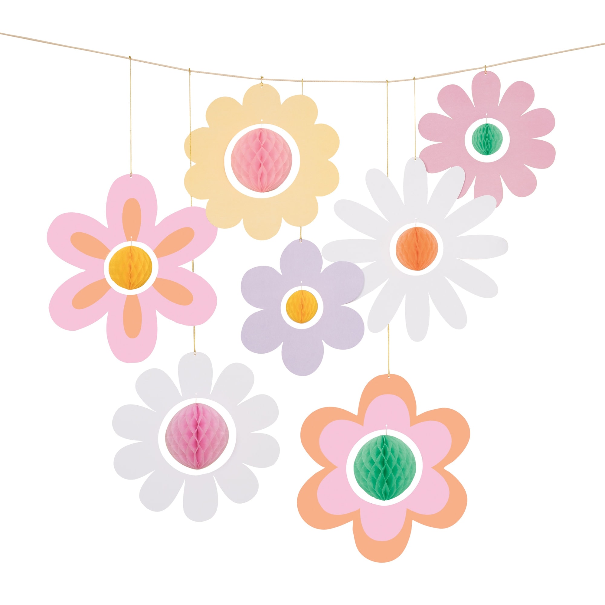 Groovy Flower Hanging Decorations - Çiçekler Asılan Dekorlar (7'li)