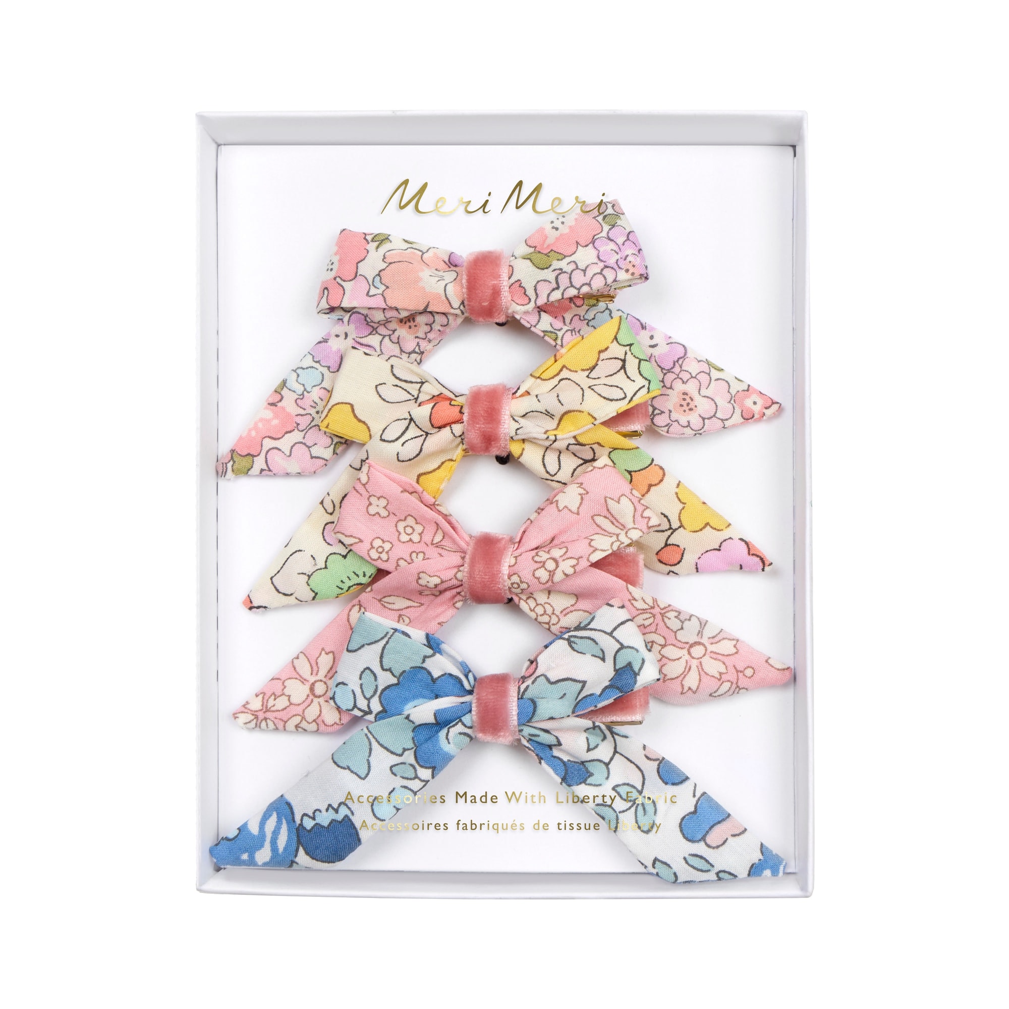 Floral Pattern Bow Hair Clips - Çiçek Desenli Fiyonklu Saç Tokaları - 4 adet