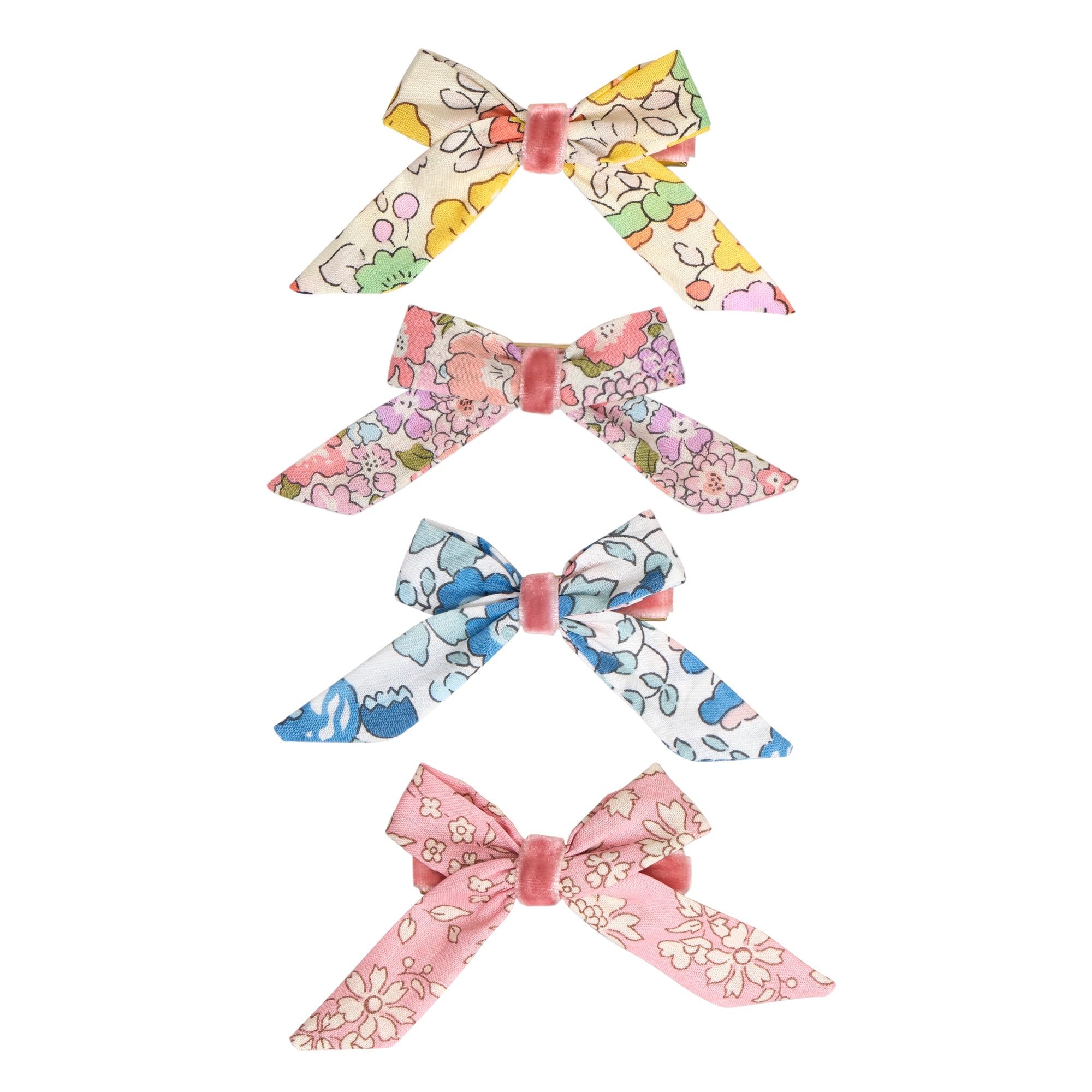 Floral Pattern Bow Hair Clips - Çiçek Desenli Fiyonklu Saç Tokaları - 4 adet