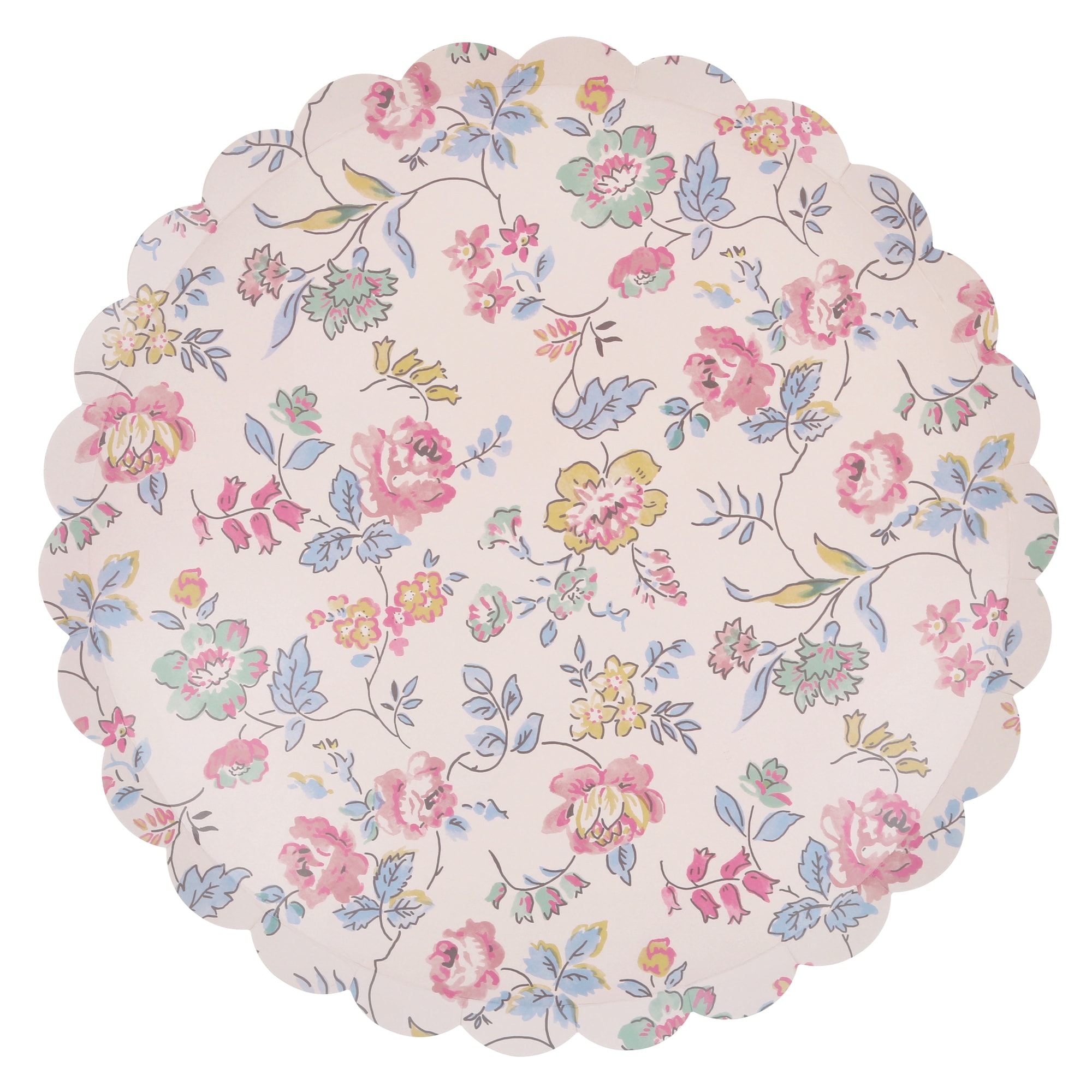 Pembe Vintage Çiçek Desenli Tabaklar- L - 8 Adet