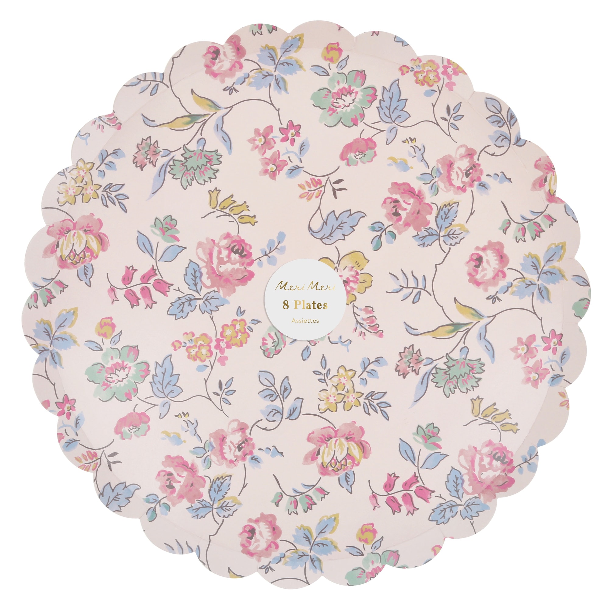 Pembe Vintage Çiçek Desenli Tabaklar- L - 8 Adet