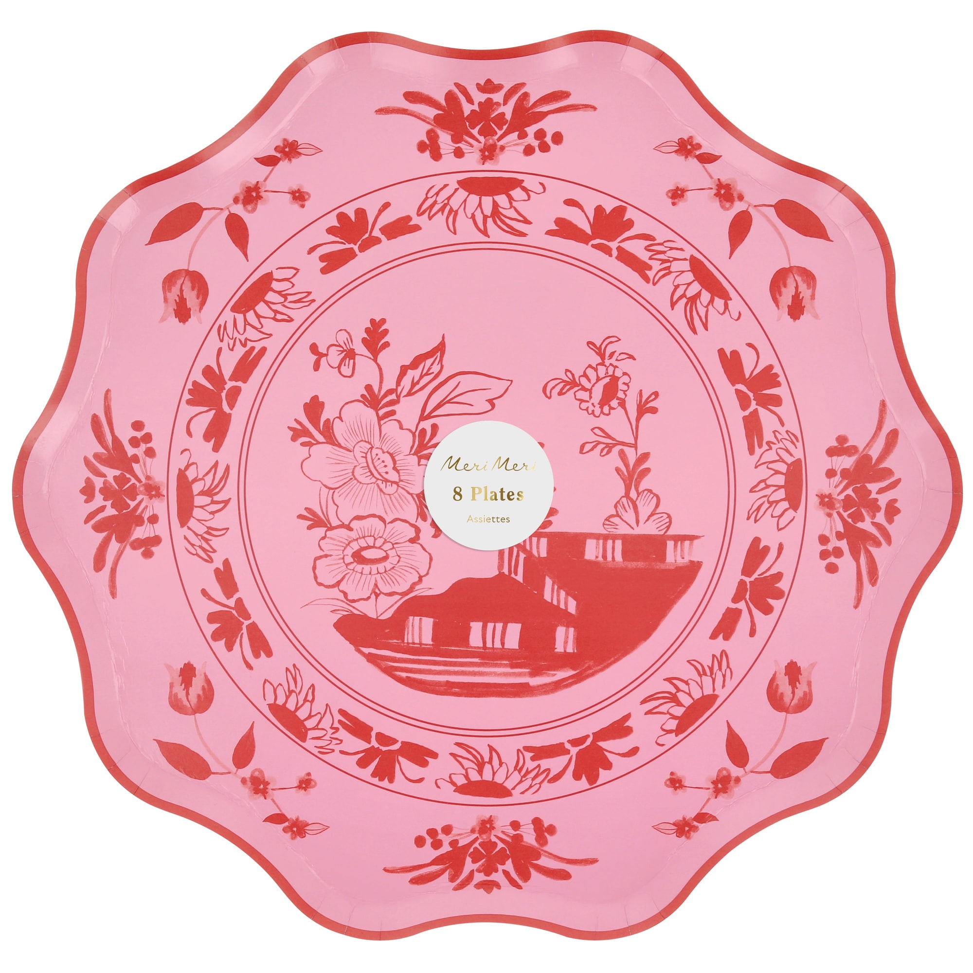 Pembe Vintage Botanik Desenli Tabaklar - L - 8 Adet