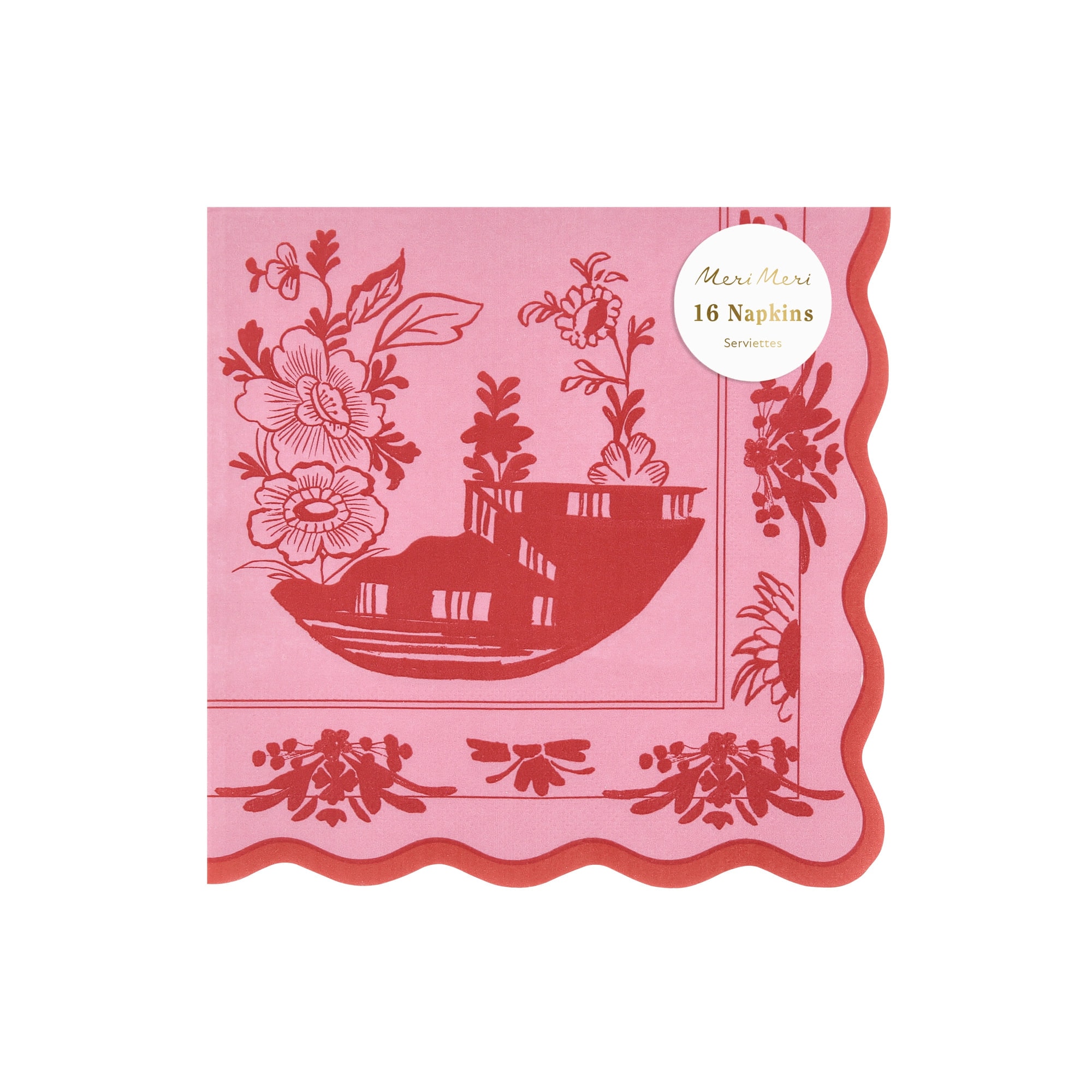 Pembe Vintage Botanik Peçete - L - 16 Adet