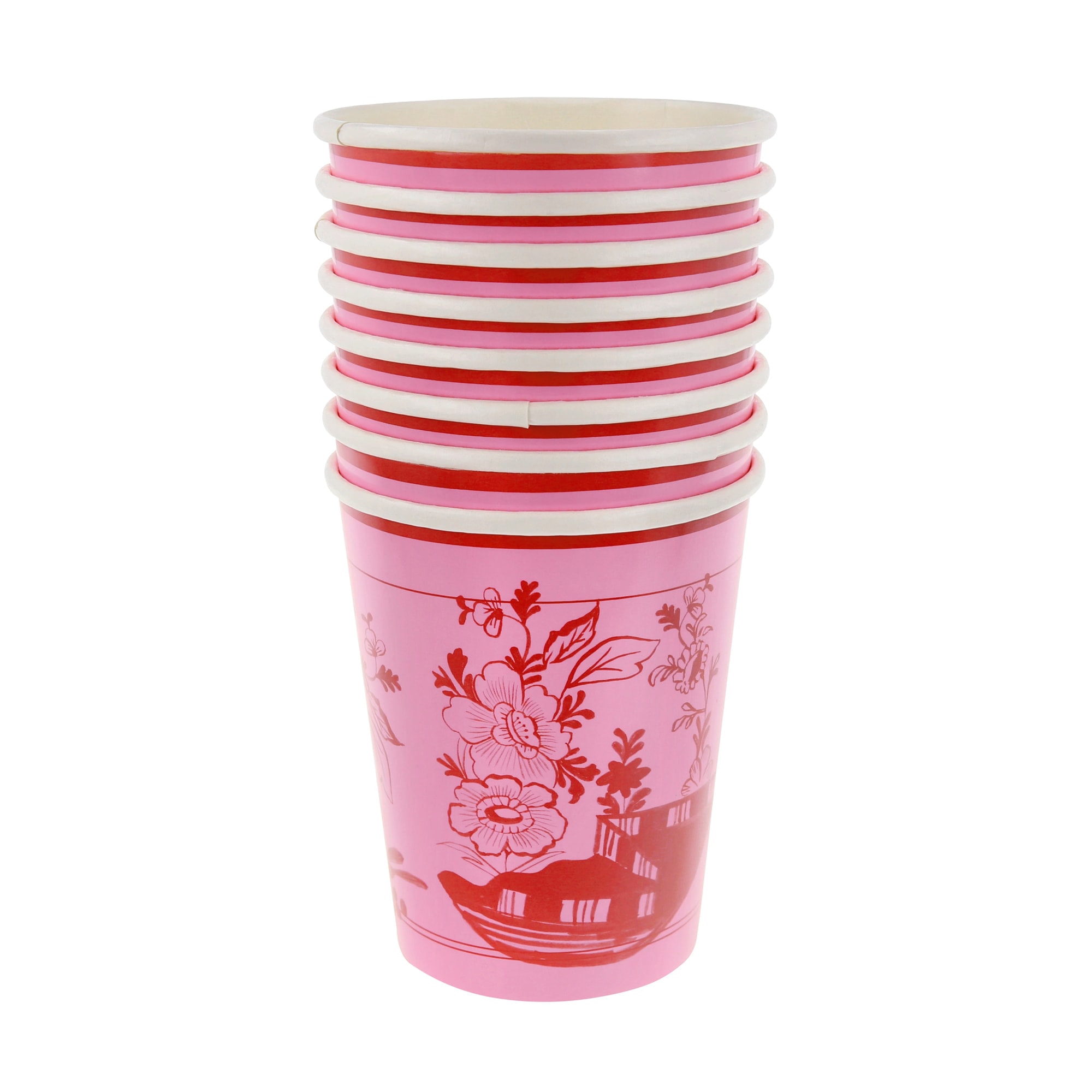Pembe Vintage Botanik Bardaklar - 8 Adet