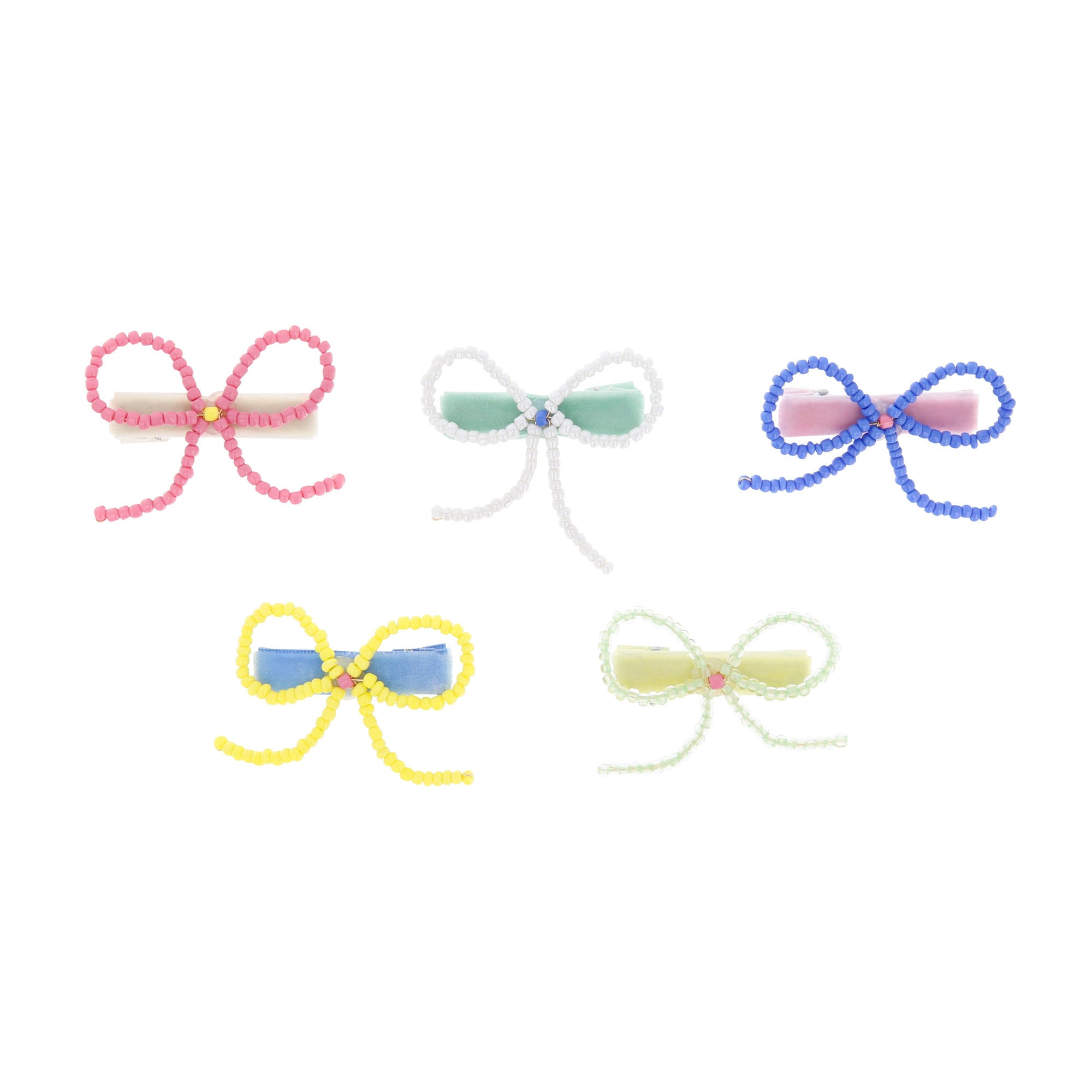 Beaded Bow Hair Clips - Boncuklu Fiyonklu Saç Tokaları - 5 Adet