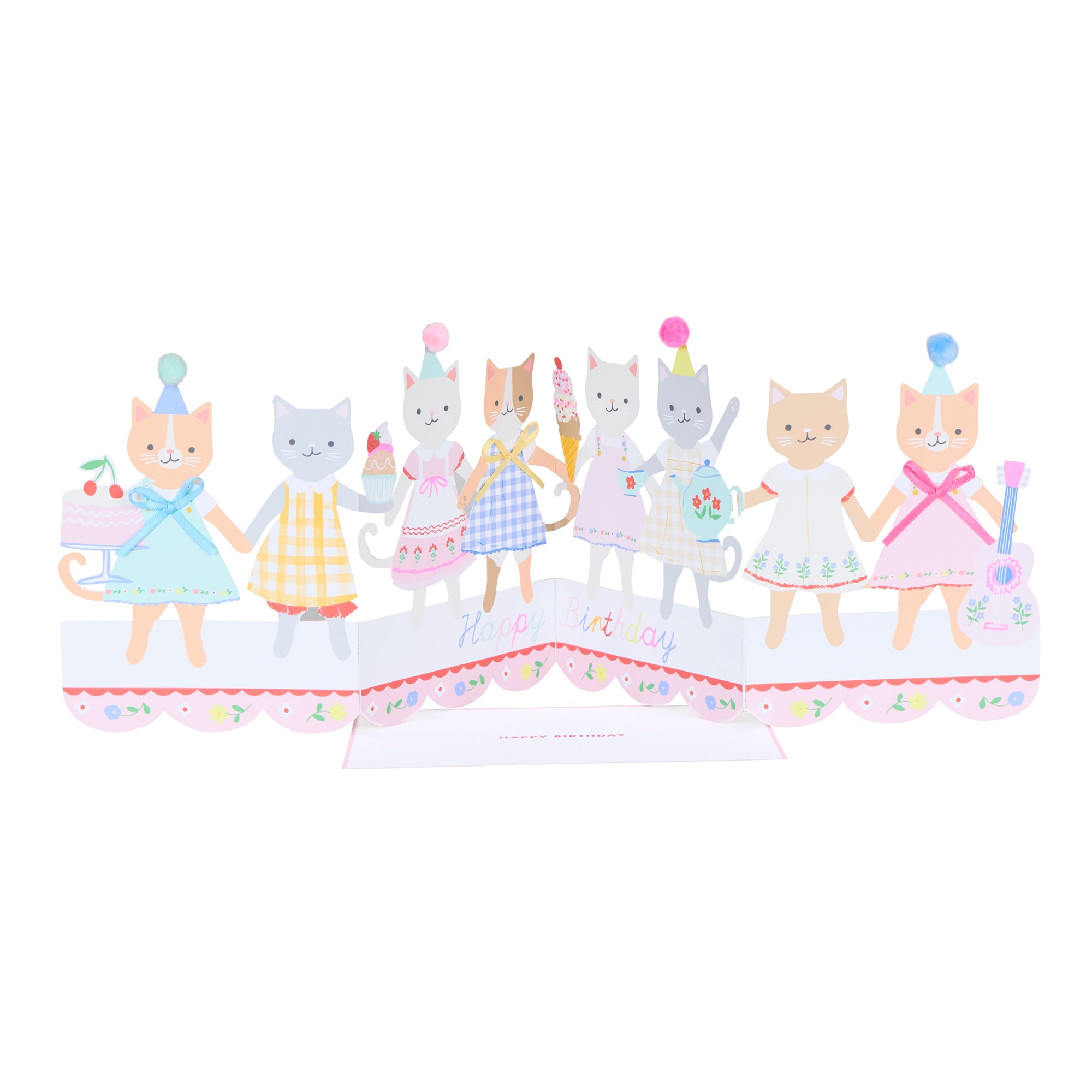 Kitten Club Concertina Birthday Card - Yavru Kedi Kulübü Doğum Günü Kartı