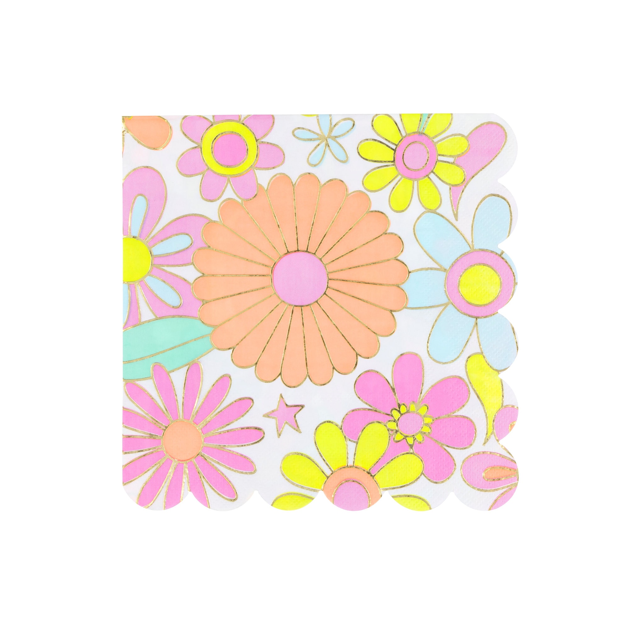 Flower Power Large Napkins - Flower Power Büyük Peçeteler - L - 16 Adet