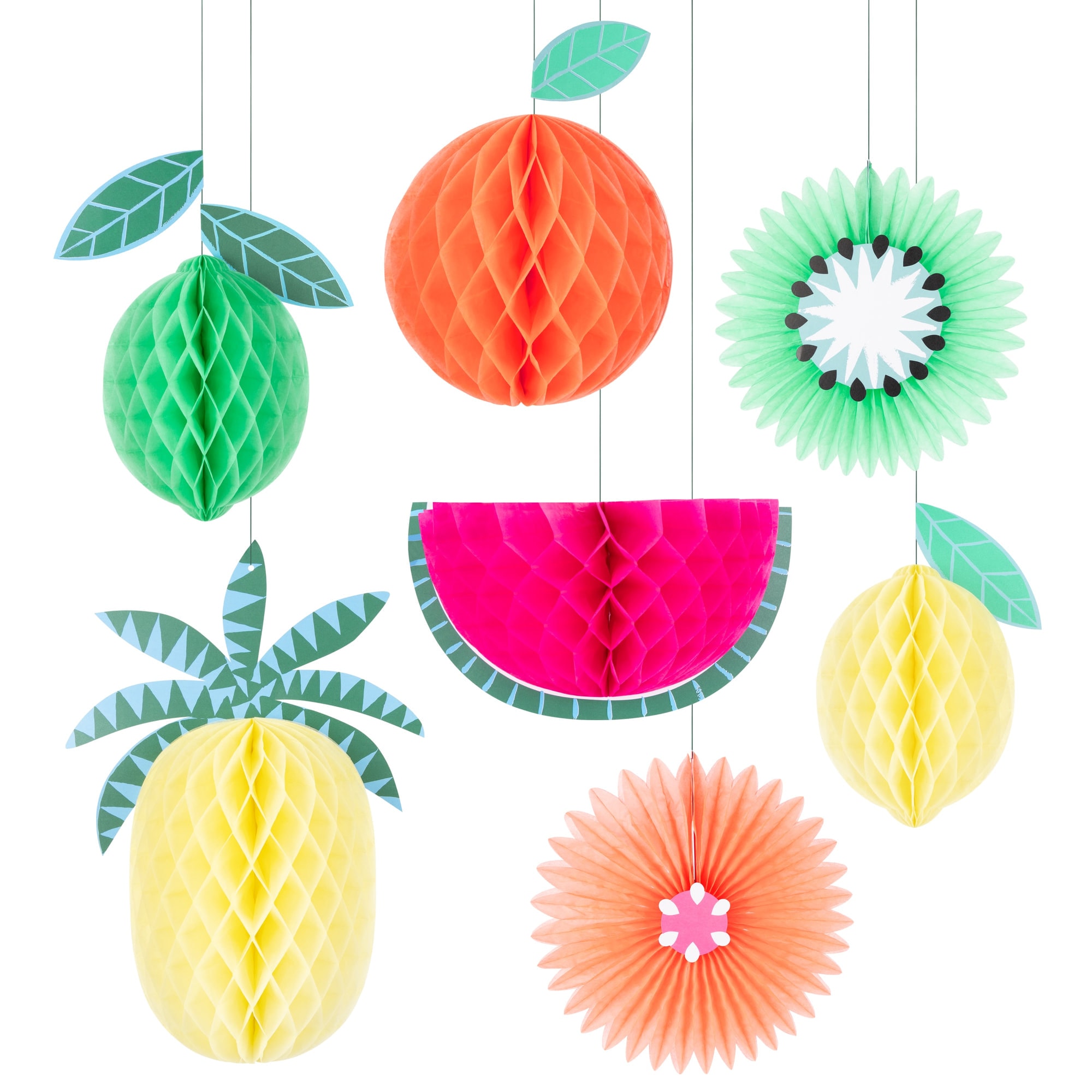 Tropical Fruit Honeycomb Decorations - Tropikal Meyve Petek Süsleri - 7 Adet